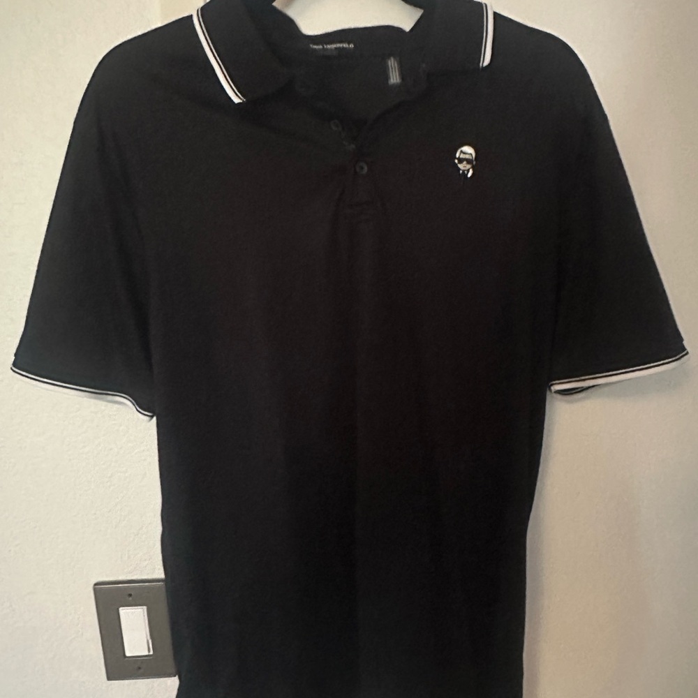 Karl Lagerfeld Black Polo with White Accents